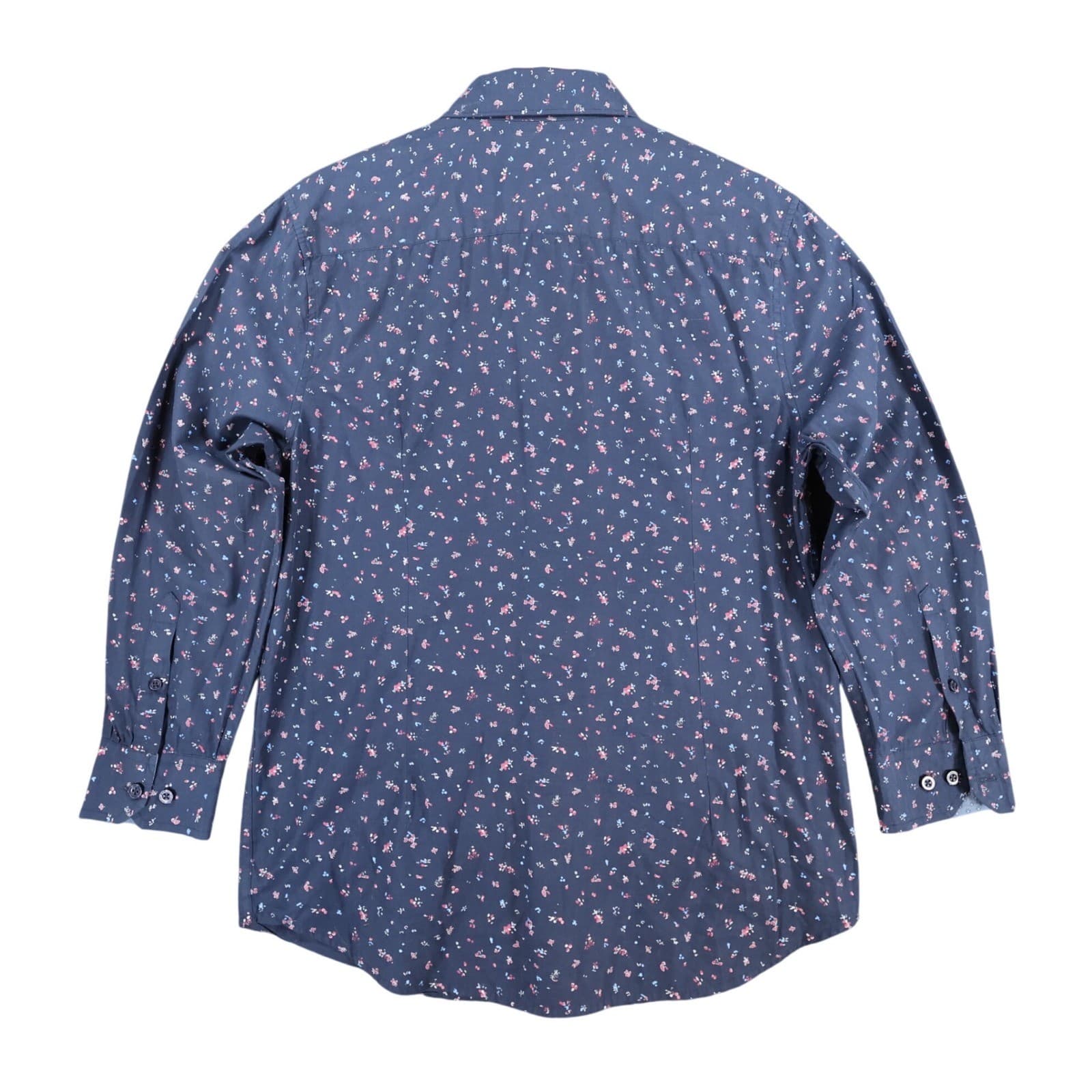 English Laundry Button Down Shirt Mens Medium Navy Blue Cotton Slim Fit Floral - Thumbnail 2