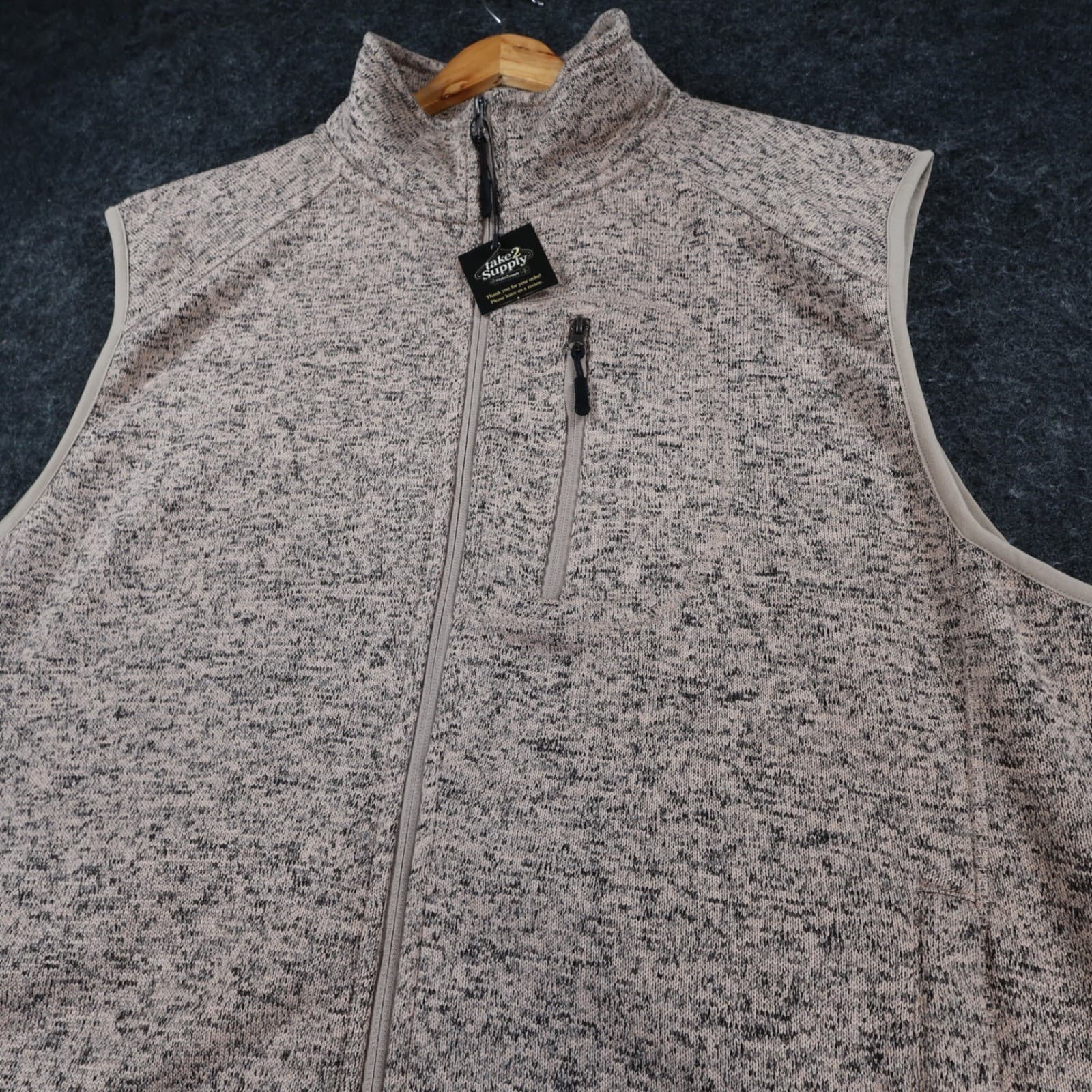 Victory Sportswear Vest Mens XXL Tan Polyester Sweater Knit Fleece Full Zip - Thumbnail 3