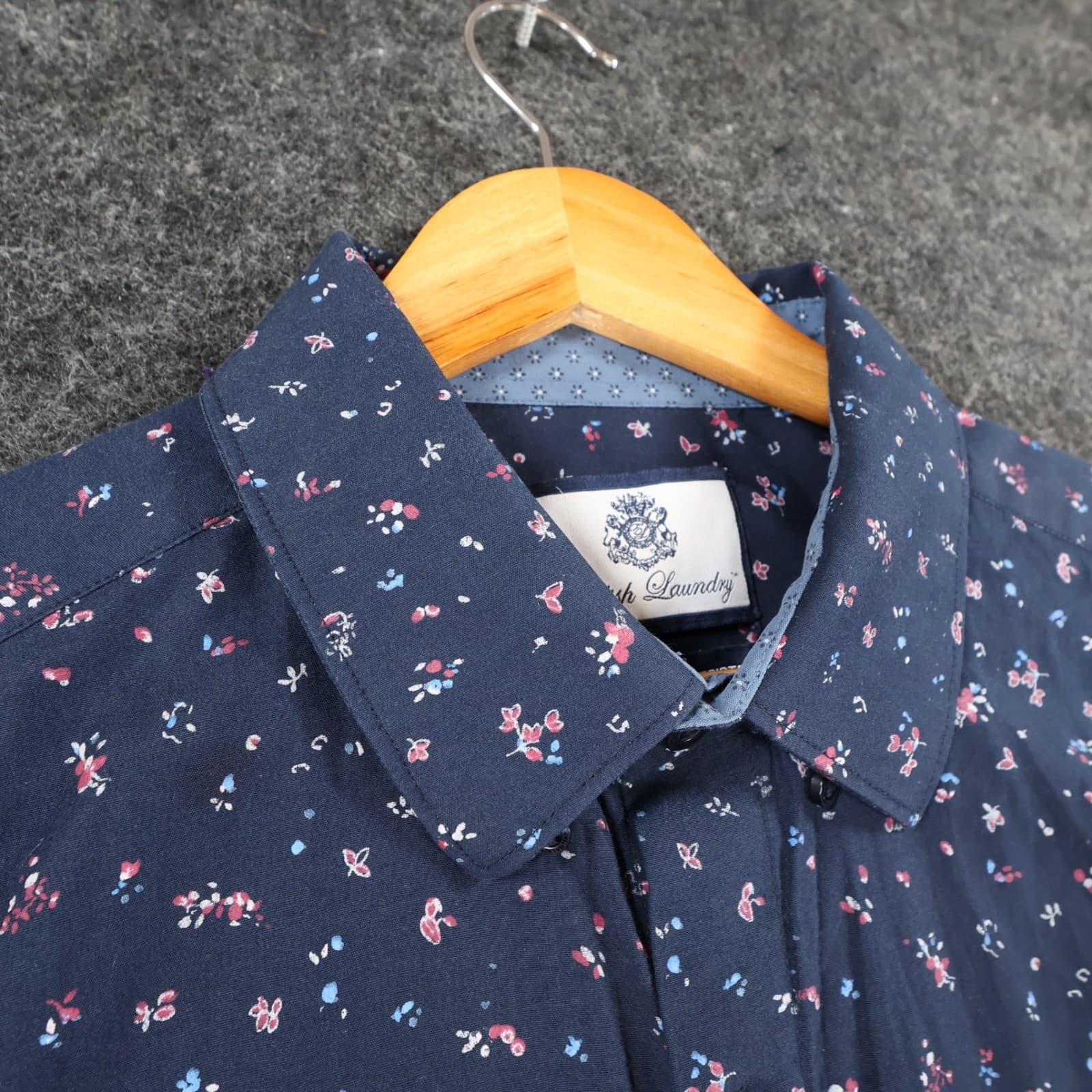 English Laundry Button Down Shirt Mens Medium Navy Blue Cotton Slim Fit Floral - Thumbnail 9