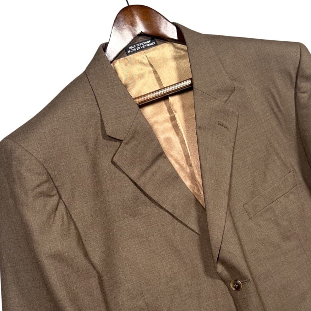 Stafford Blazer Mens 48L Brown 100% Pure Wool 3-Button Suit Jacket - Thumbnail 4