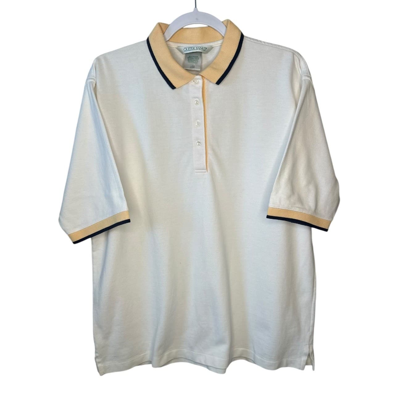 Outer Banks Men's L White Gold Trim Short Sleeve Polo Shirt - Thumbnail 3
