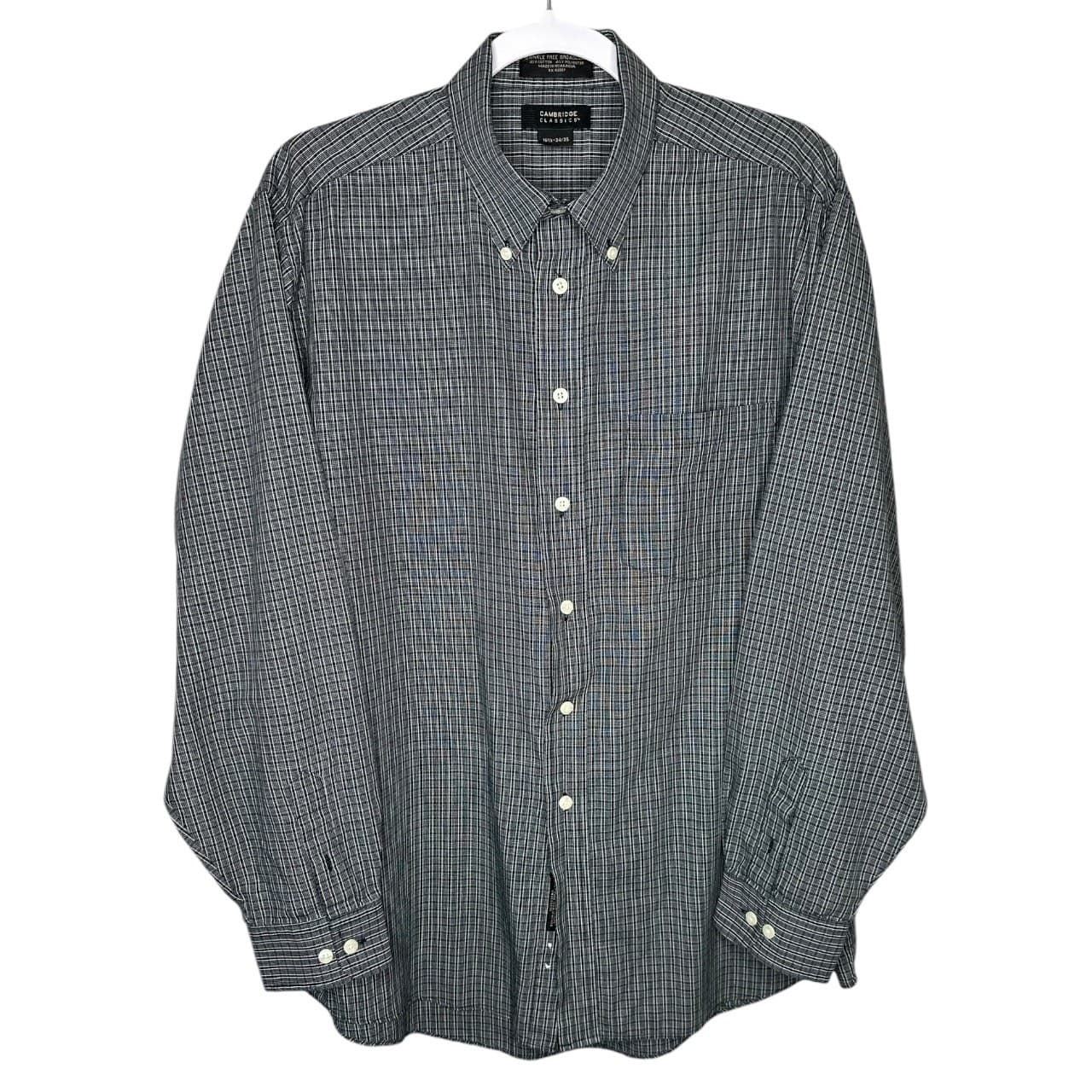 Cambridge Classics Men's L Gray Plaid Button-Down Long Sleeve Shirt - Thumbnail 2
