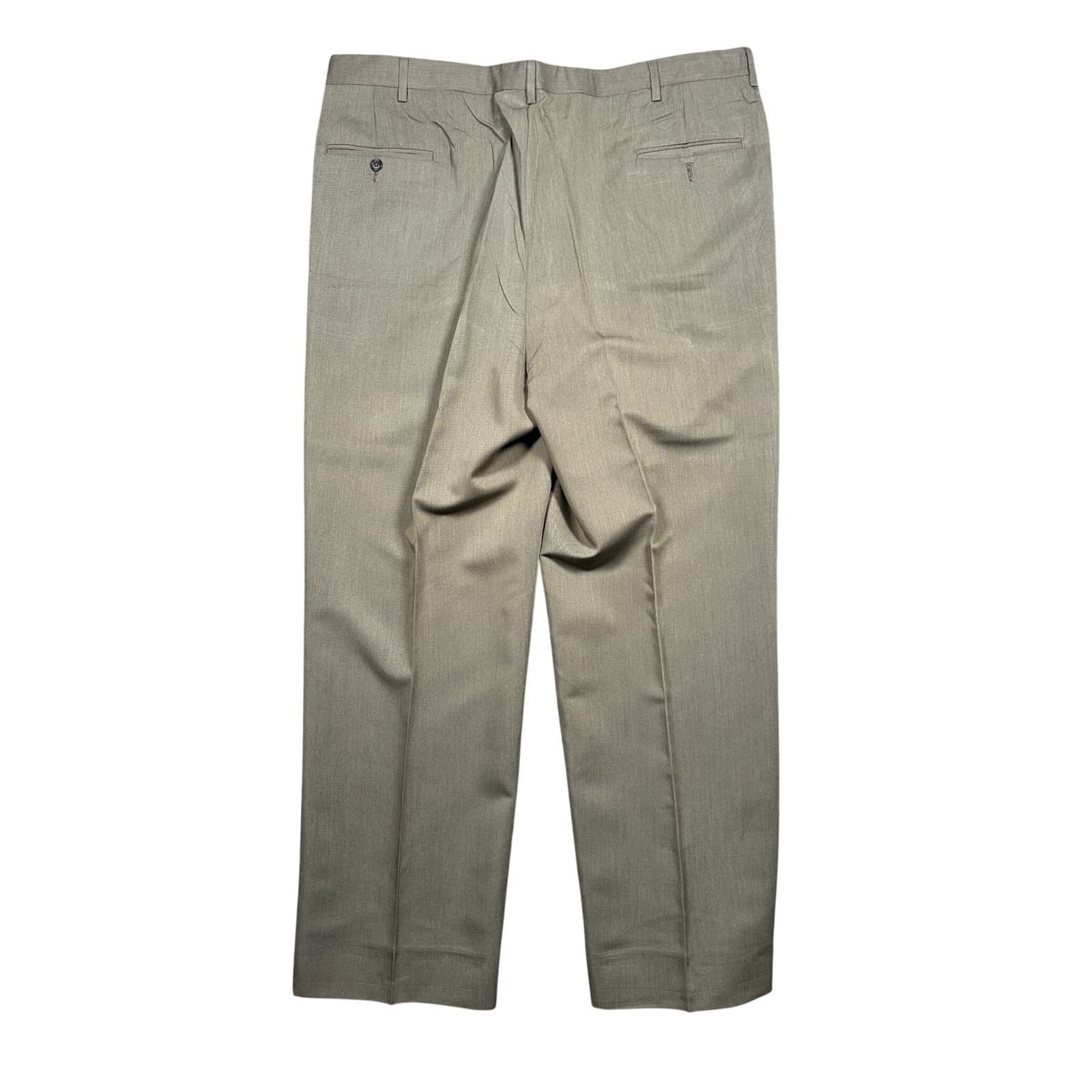 Haggar Pleated Dress Pants Mens 44x32 Taupe Gray Relaxed Fit Trousers - Thumbnail 2