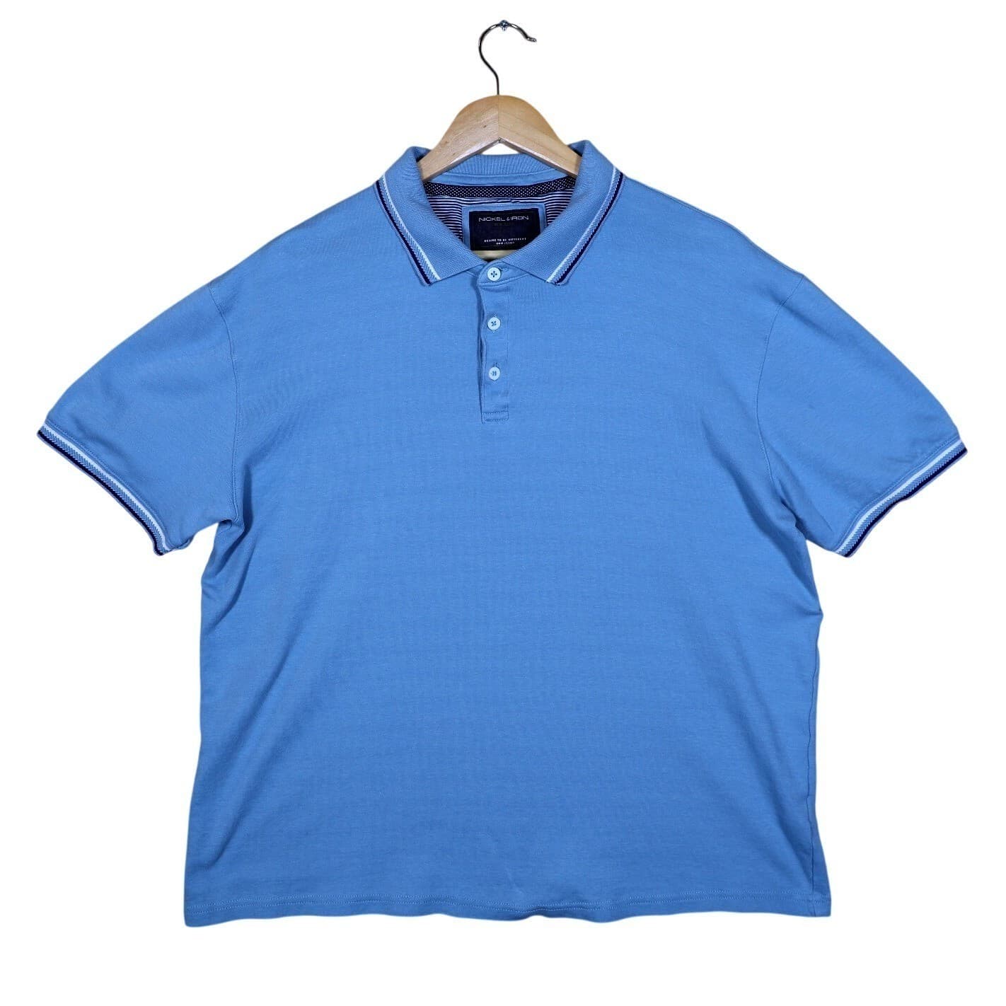 Nickel Iron New York Blue Striped Collar Polo Shirt Mens XL Short Sleeve Casual - Thumbnail 4