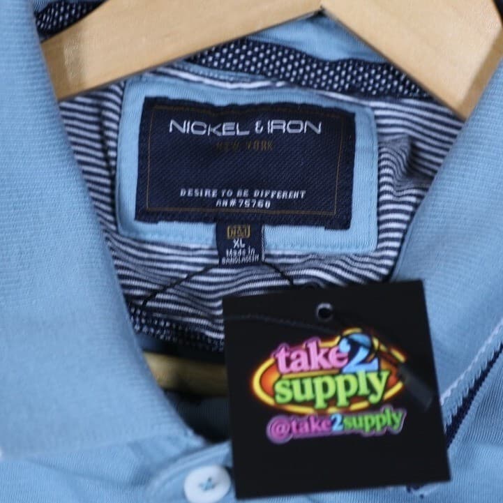 Nickel Iron New York Blue Striped Collar Polo Shirt Mens XL Short Sleeve Casual - Thumbnail 5