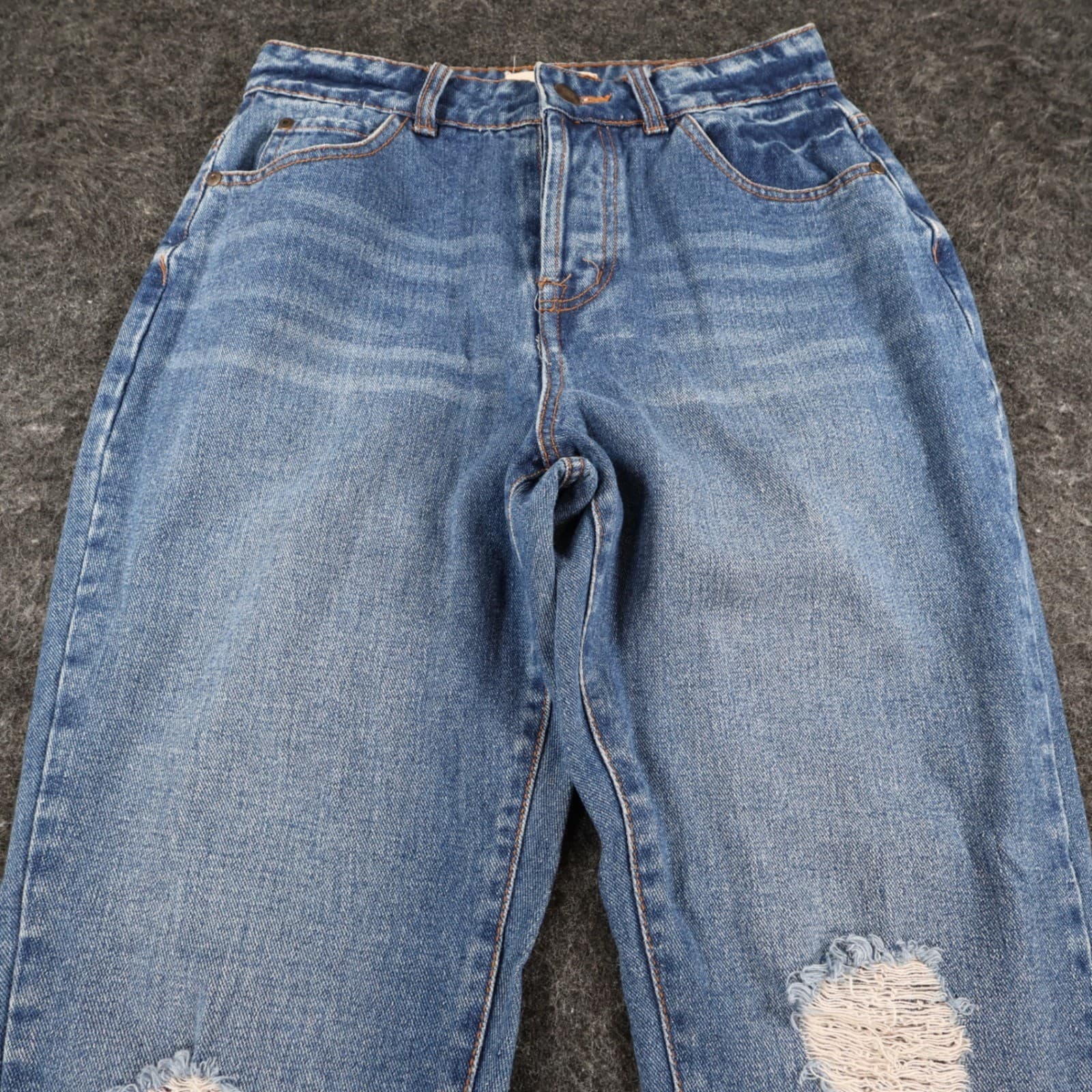 Chelsea & Violet Straight Leg Jeans Womens 27 Blue Cotton Distressed Frayed Hem - Thumbnail 9