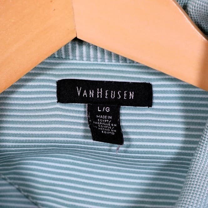 Van Heusen Mens Large L Light Blue Stripe Golf Polo Shirt Short Sleeve - Thumbnail 7
