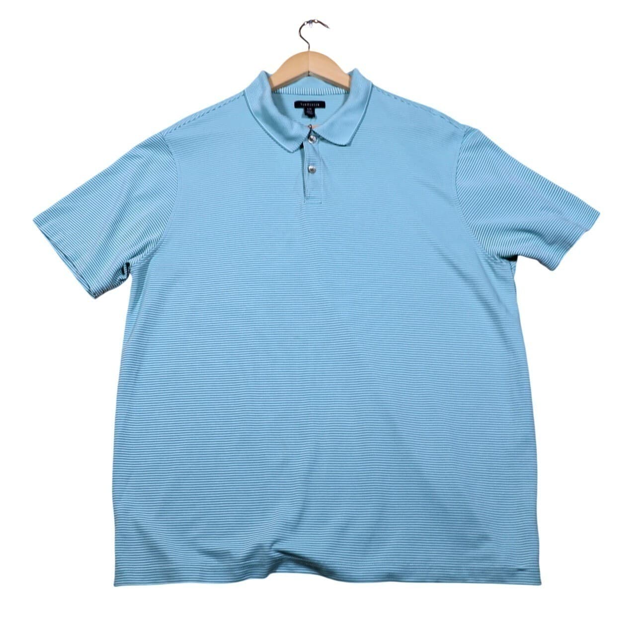 Van Heusen Mens Large L Light Blue Stripe Golf Polo Shirt Short Sleeve - Thumbnail 5