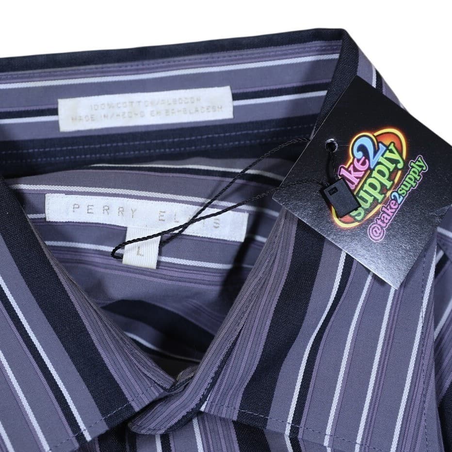 Perry Ellis Mens Striped Button Down Long Sleeve Dress Shirt Size L - Thumbnail 7