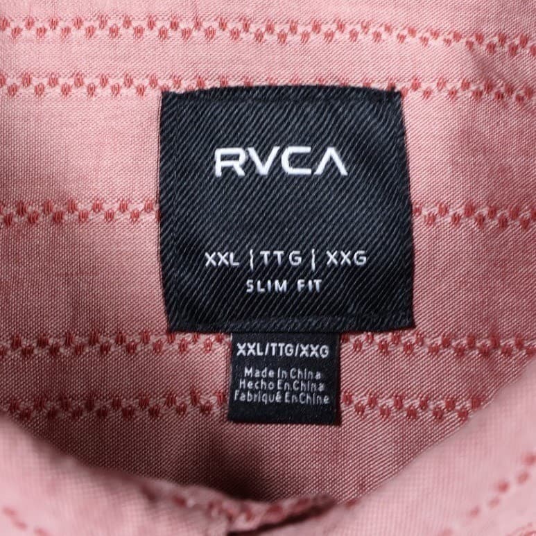 RVCA Button Down Shirt Mens XXL Pink NWOT Striped Slim Fit Short Sleeve - Thumbnail 7