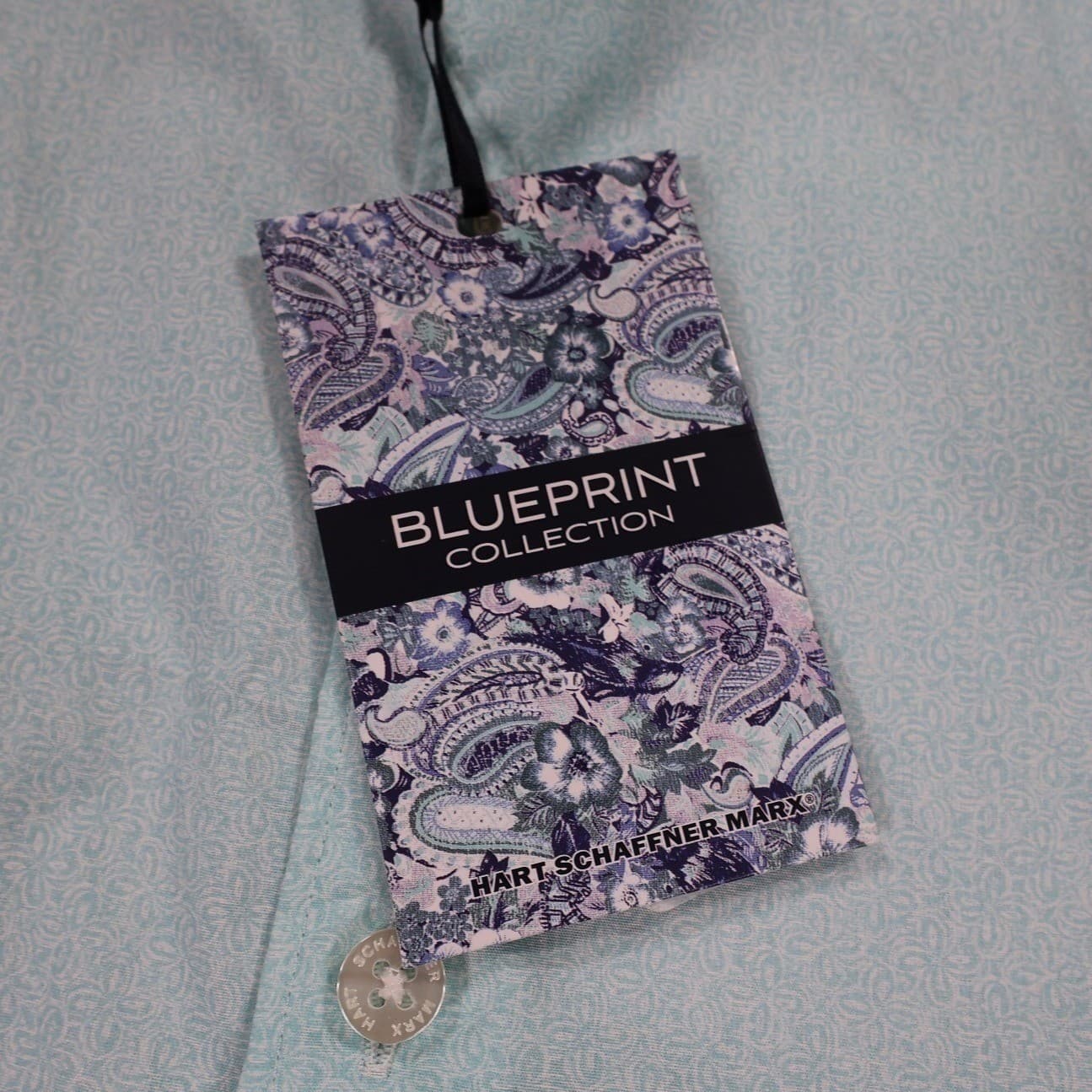 Hart Schaffner Marx Button Down Shirt Mens XXL Light Blue NWT Paisley Cotton - Thumbnail 5