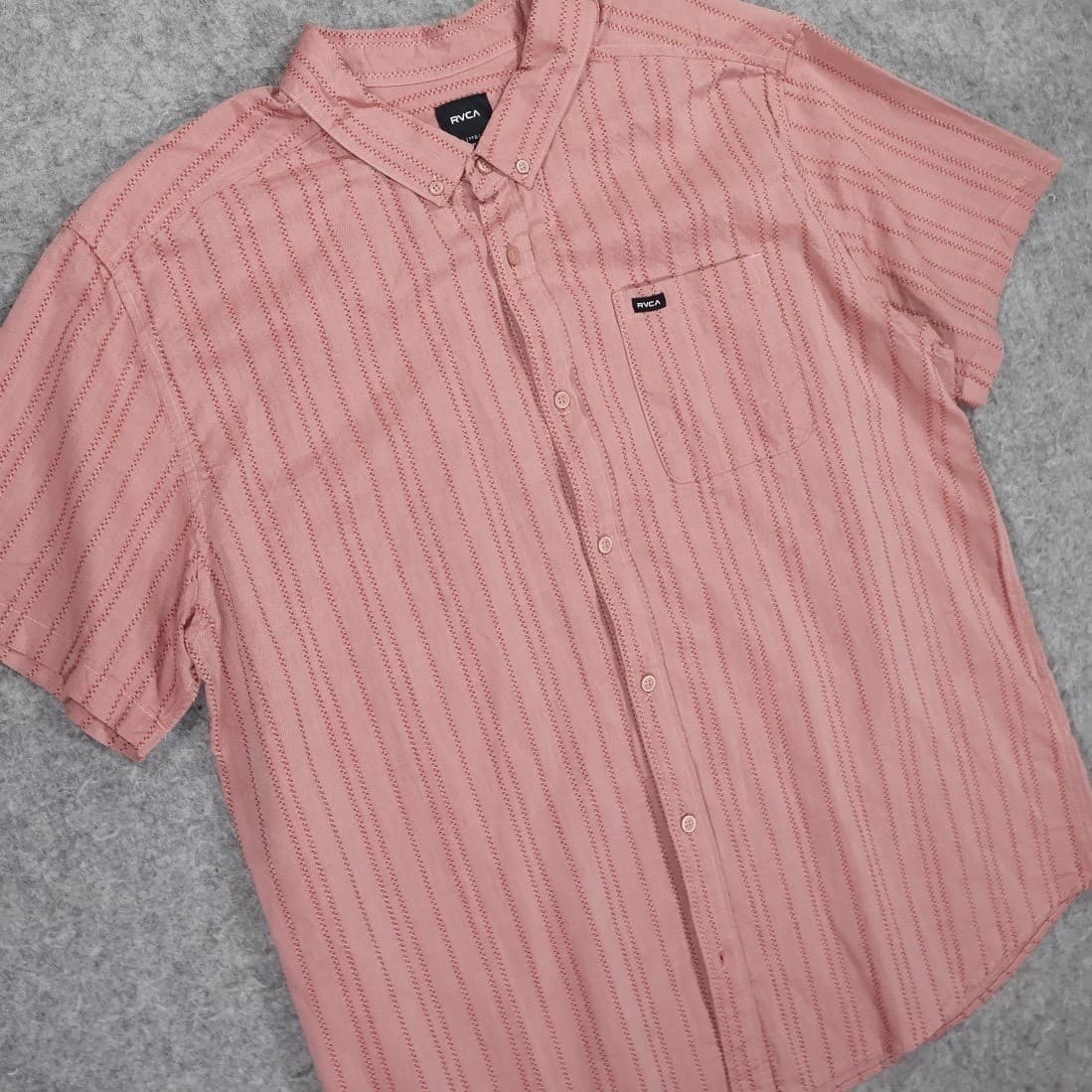 RVCA Button Down Shirt Mens XXL Pink NWOT Striped Slim Fit Short Sleeve - Thumbnail 4