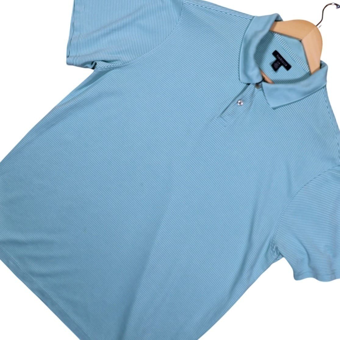 Van Heusen Mens Large L Light Blue Stripe Golf Polo Shirt Short Sleeve - Thumbnail 3