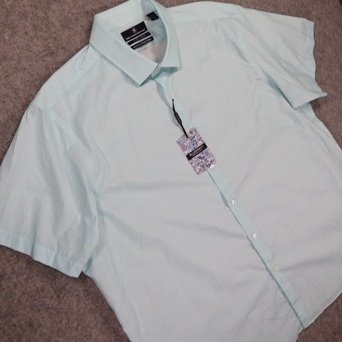 Hart Schaffner Marx Button Down Shirt Mens XXL Light Blue NWT Paisley Cotton - Thumbnail 4