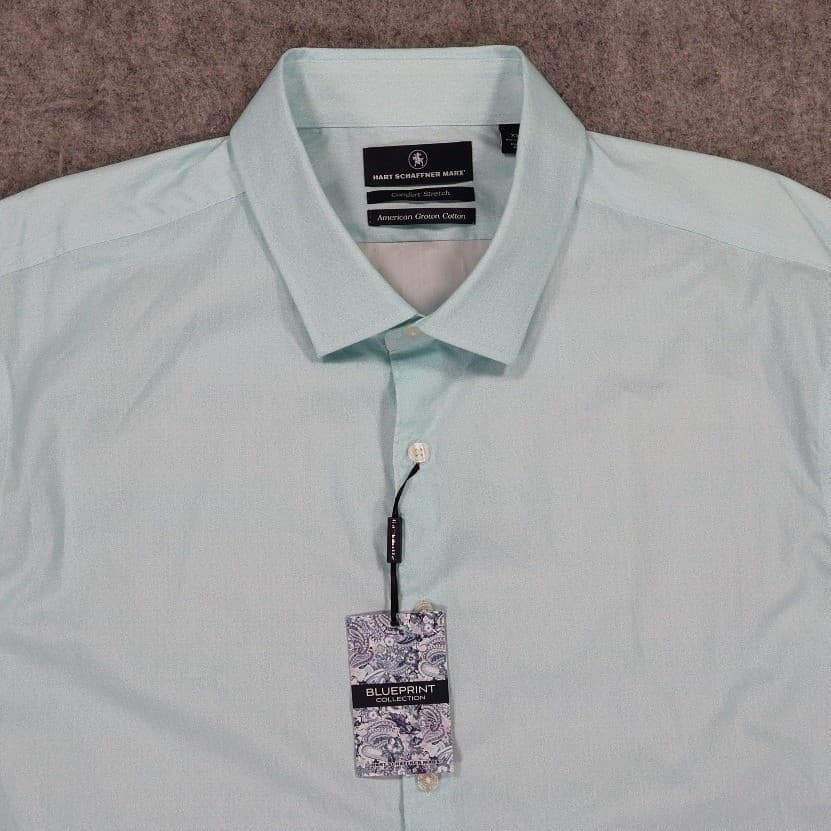 Hart Schaffner Marx Button Down Shirt Mens XXL Light Blue NWT Paisley Cotton - Thumbnail 3