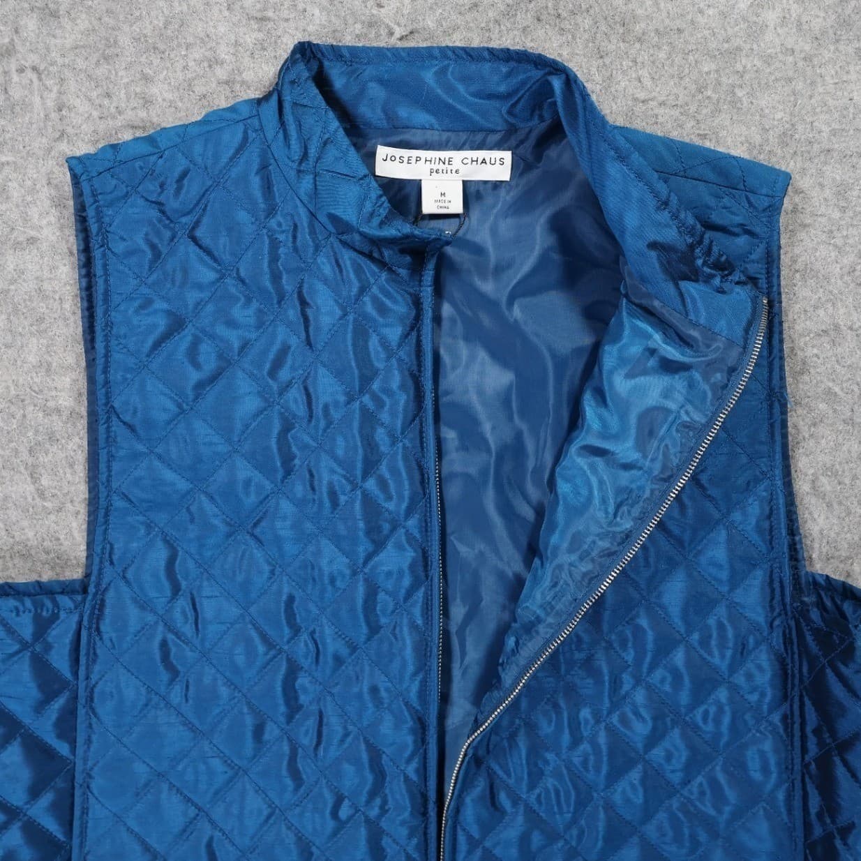 Josephine Chaus Quilted Vest Womens Medium Blue Excellent Sleeveless Full Zip - Thumbnail 3