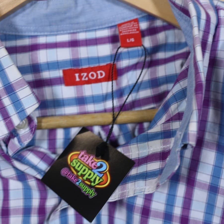 IZOD Men's Large Long Sleeve Plaid Button Down Shirt Casual Dress Shirt - Thumbnail 7