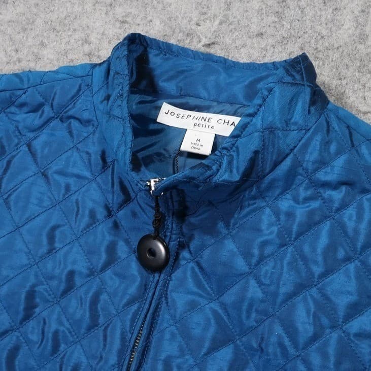 Josephine Chaus Quilted Vest Womens Medium Blue Excellent Sleeveless Full Zip - Thumbnail 4
