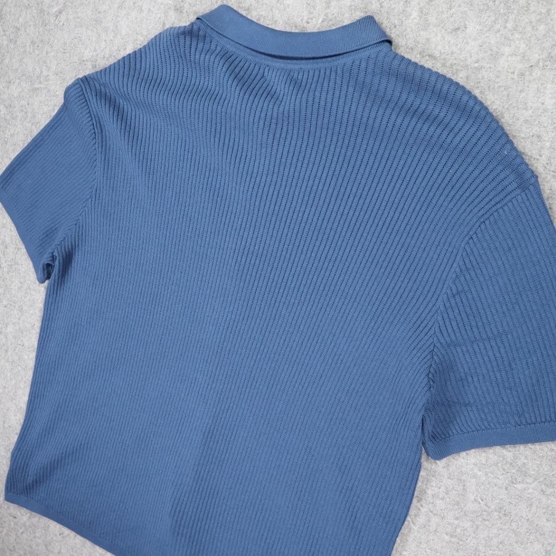ROWM Button Up Polo Shirt Mens XXL Blue New Supima Cotton Ribbed Short Sleeve - Thumbnail 4