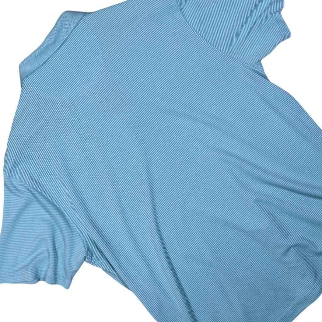 Van Heusen Mens Large L Light Blue Stripe Golf Polo Shirt Short Sleeve - Thumbnail 4
