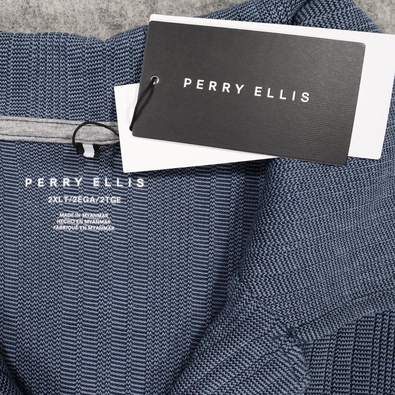 Perry Ellis Button Up Shirt Mens 2XL Blue NEW Textured Short Sleeve Camp Collar - Thumbnail 6