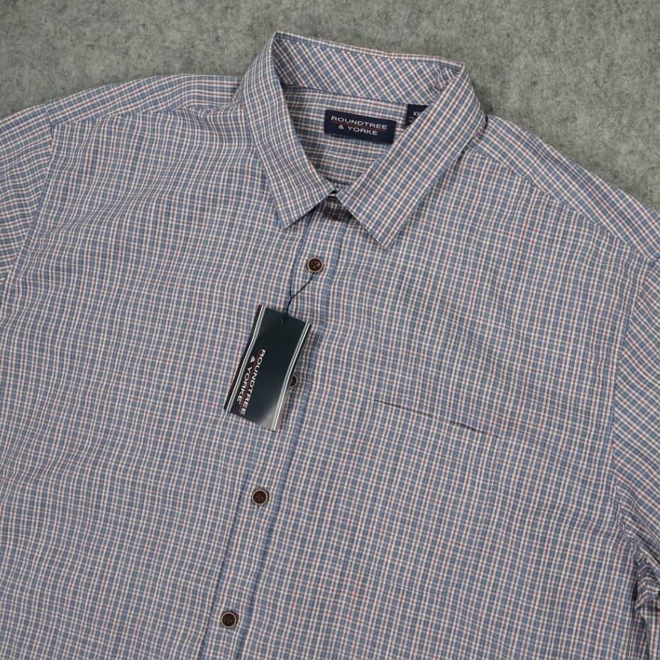 Roundtree & Yorke Button Up Shirt Mens XXL Blue NWT Plaid Short Sleeve Cotton - Thumbnail 4