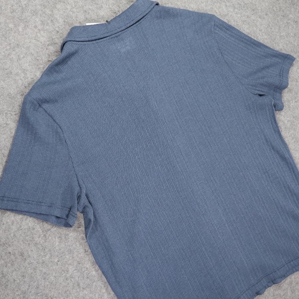 Perry Ellis Button Up Shirt Mens 2XL Blue NEW Textured Short Sleeve Camp Collar - Thumbnail 5