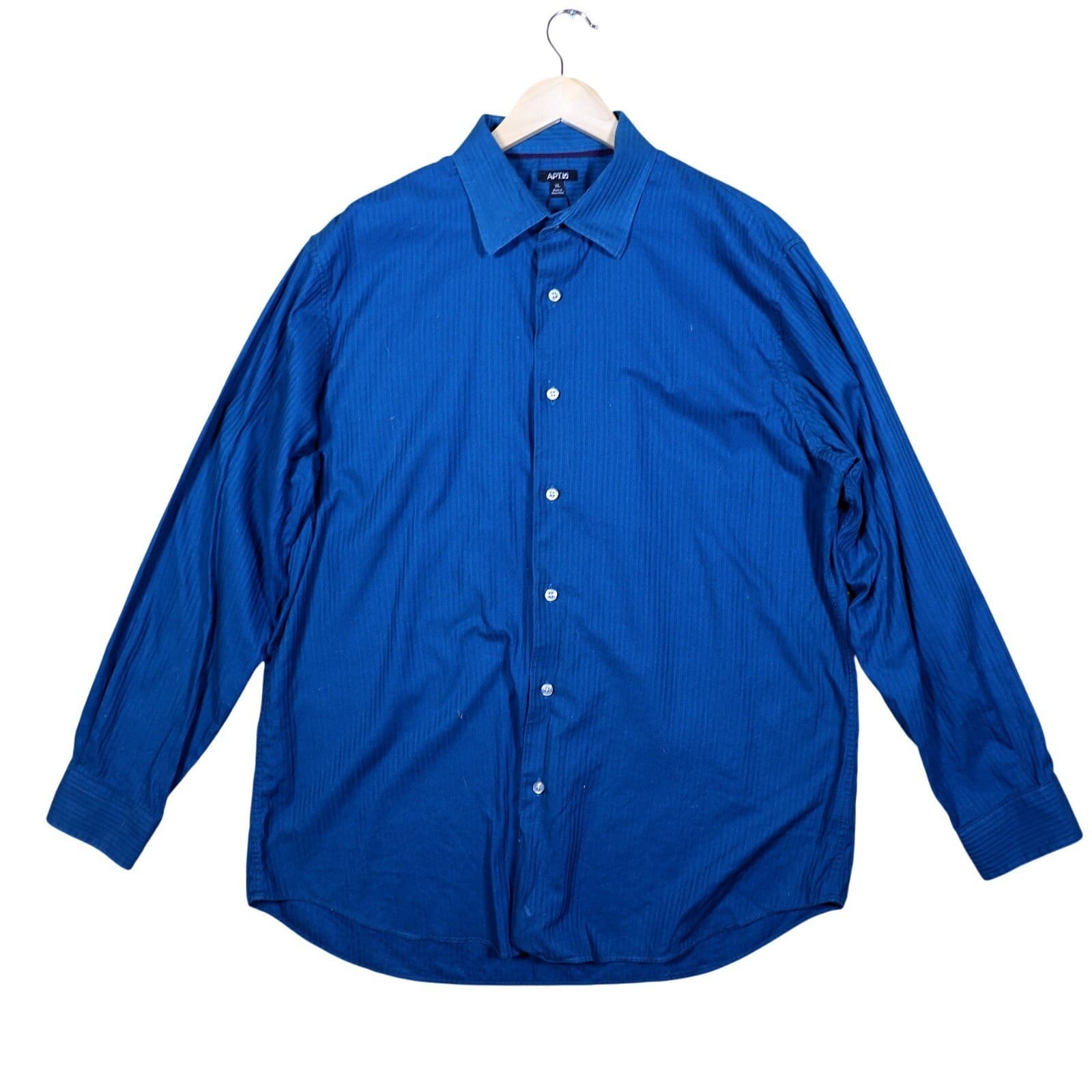APT 9 Mens XL Blue Pinstripe Long Sleeve Button Up Dress Shirt - Thumbnail 3