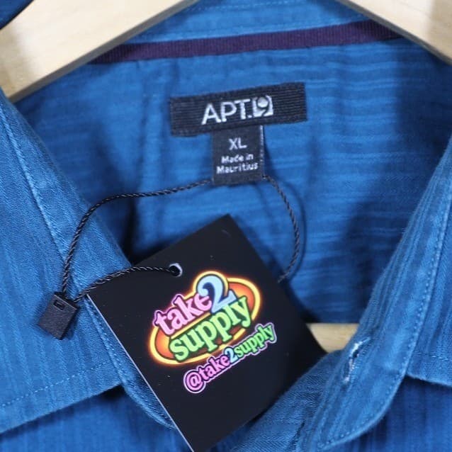 APT 9 Mens XL Blue Pinstripe Long Sleeve Button Up Dress Shirt - Thumbnail 7