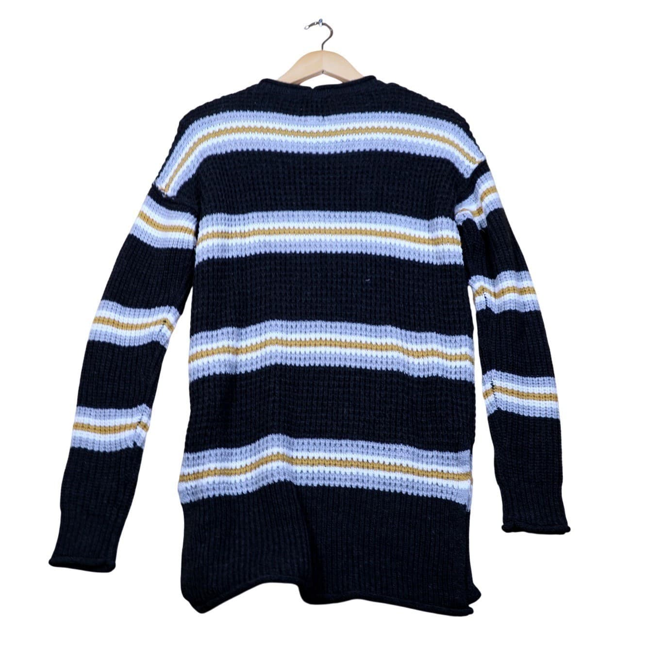 Hippie Rose Striped Knit Sweater Black White Yellow Gray Long Sleeve Size S - Thumbnail 6