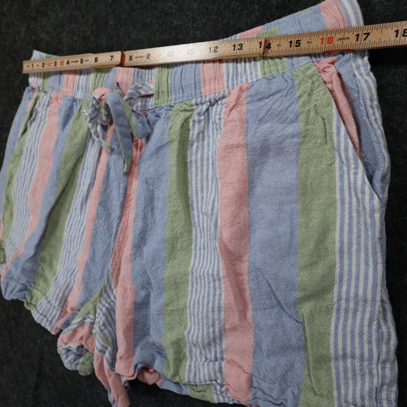 Como Vintage Shorts Womens XL Multi Pastel Striped Linen Rayon Drawstring Casual - Thumbnail 6