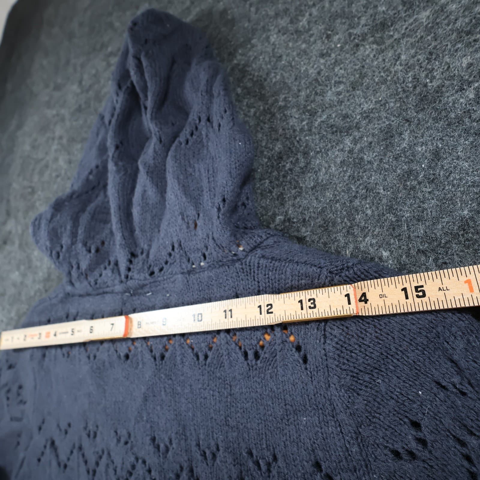 Roxy Knit Hoodie Women Small Navy Blue Acrylic Nylon Pointelle Crochet Pullover - Thumbnail 6