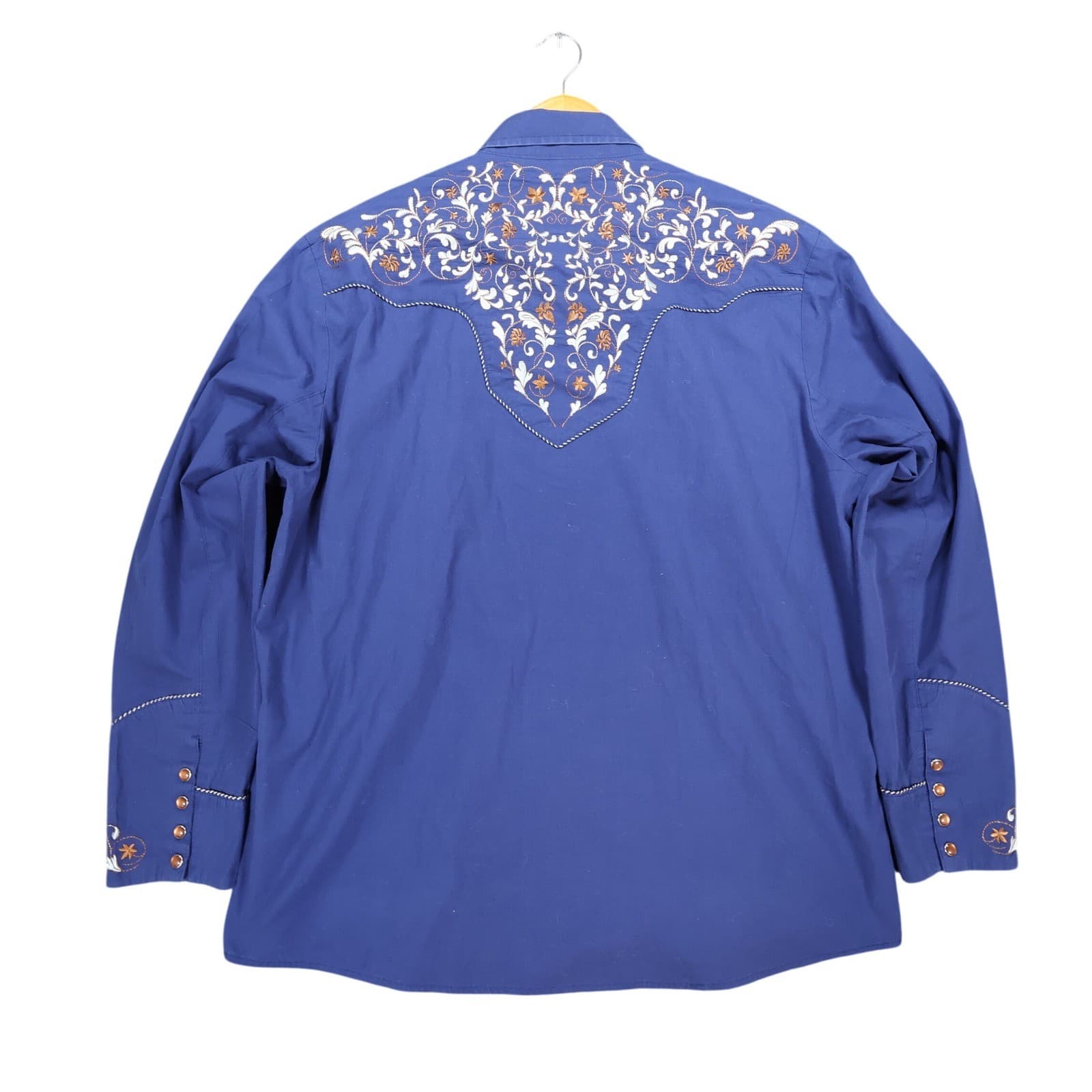 Dificil Slog Western Shirt Mens XL Blue Cotton Blend Embroidered Pearl Snap - Thumbnail 2