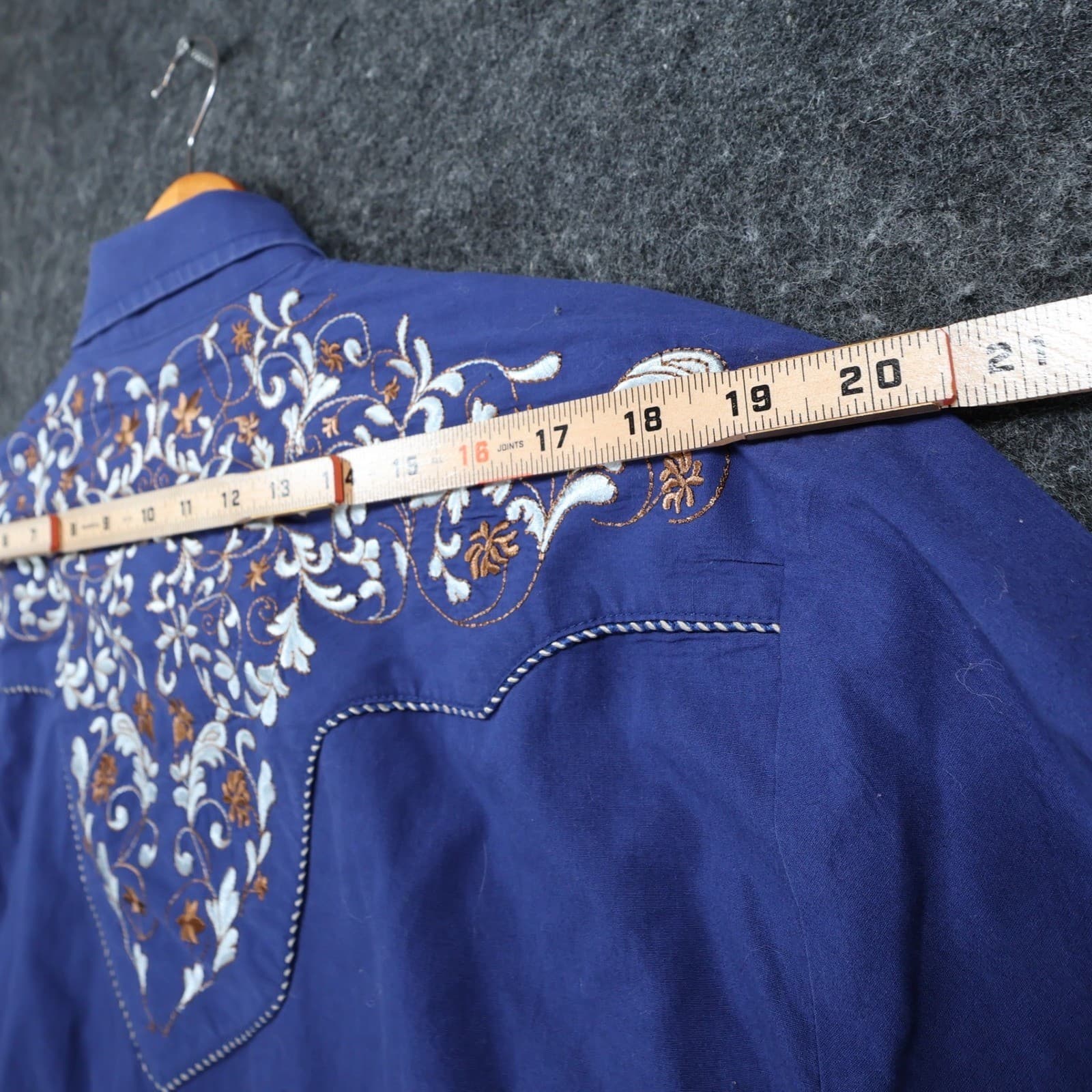 Dificil Slog Western Shirt Mens XL Blue Cotton Blend Embroidered Pearl Snap - Thumbnail 6