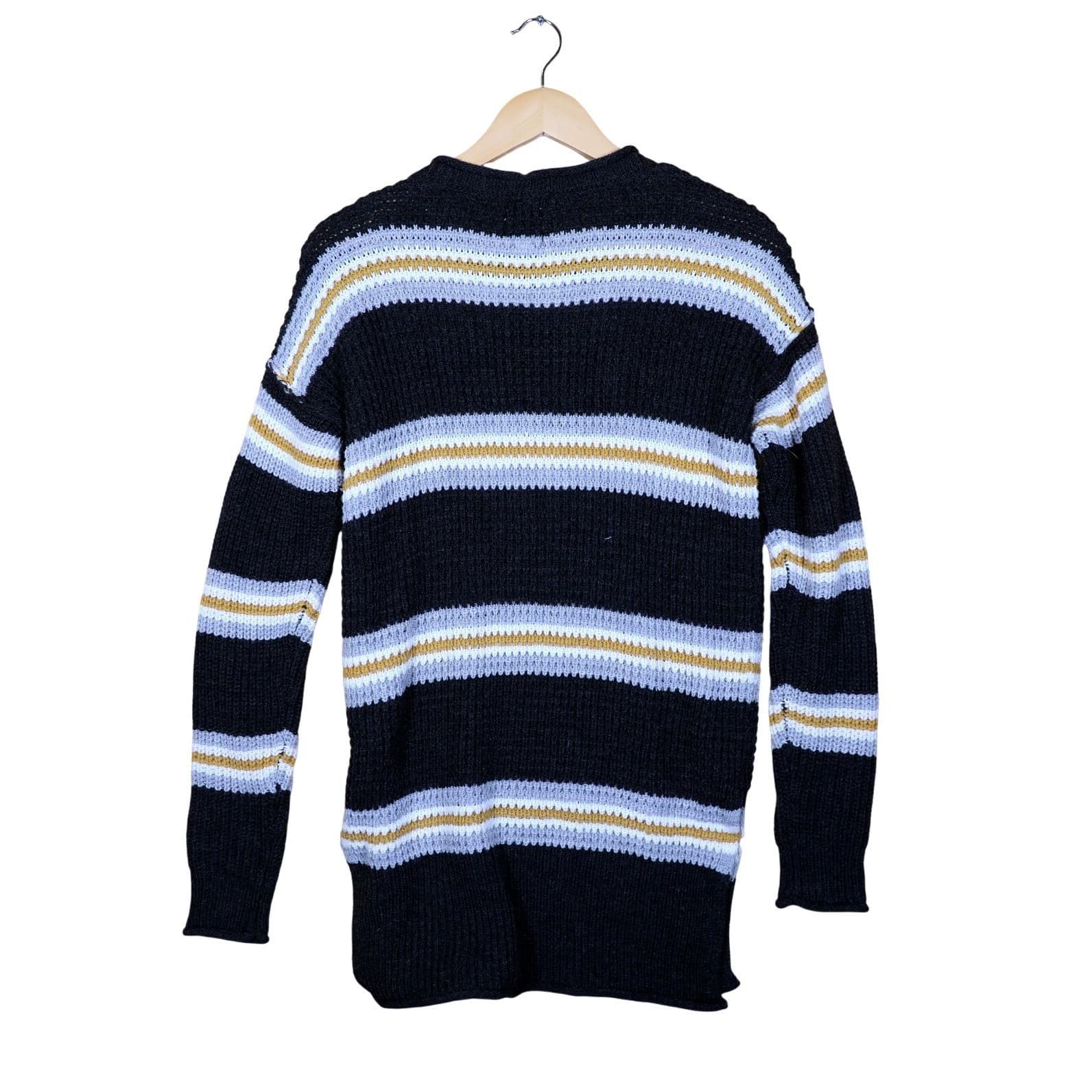 Hippie Rose Striped Knit Sweater Black White Yellow Gray Long Sleeve Size S - Thumbnail 2