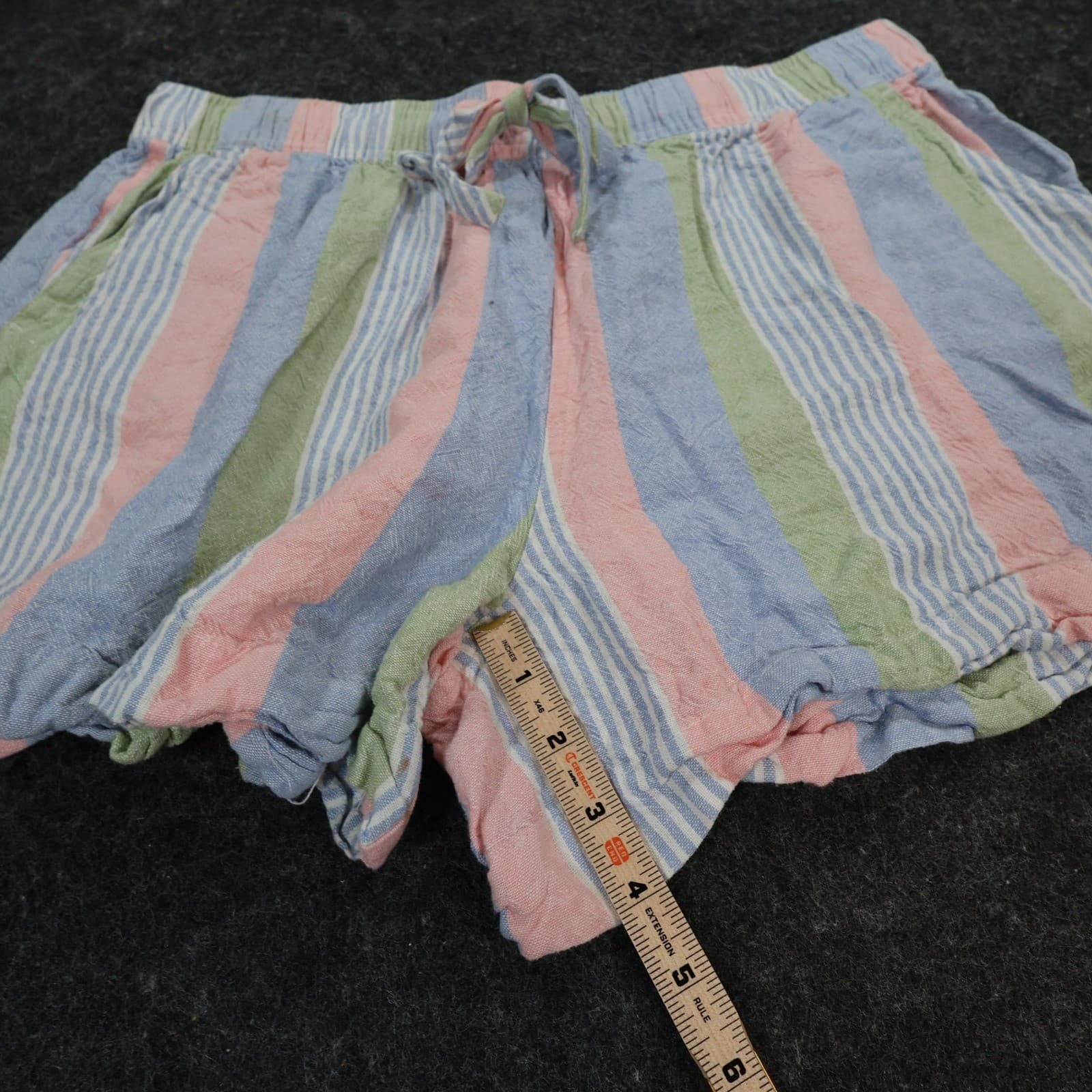 Como Vintage Shorts Womens XL Multi Pastel Striped Linen Rayon Drawstring Casual - Thumbnail 4