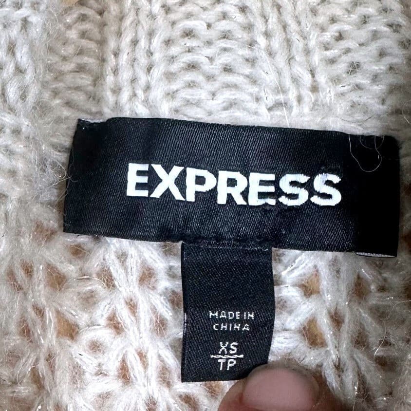 Express Womens Turtleneck Sweater Knit Mesh Detail Long Sleeve Light Gray XS - Thumbnail 5