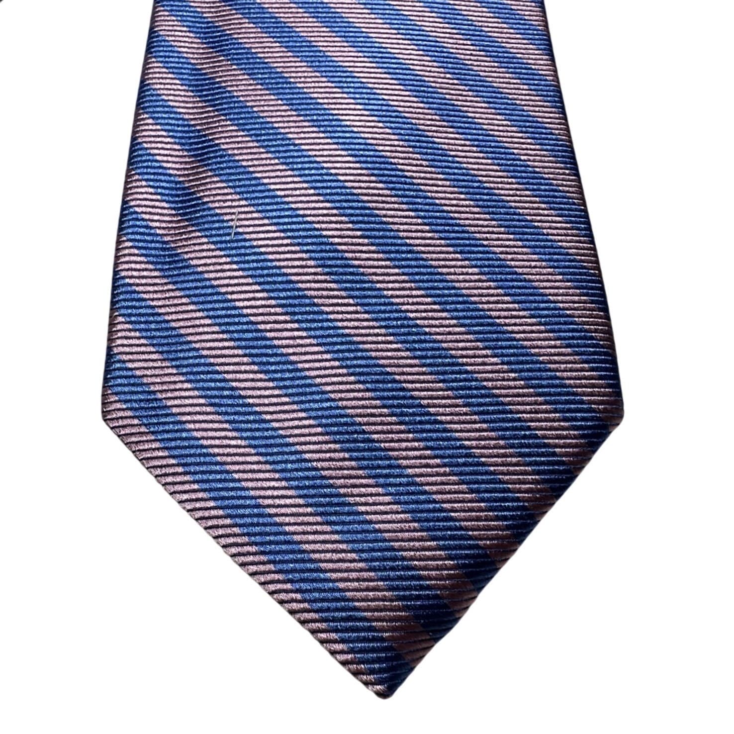 Lands' End Silk Necktie Mens Long Blue Pink New Striped Handsewn Made in USA - Thumbnail 2