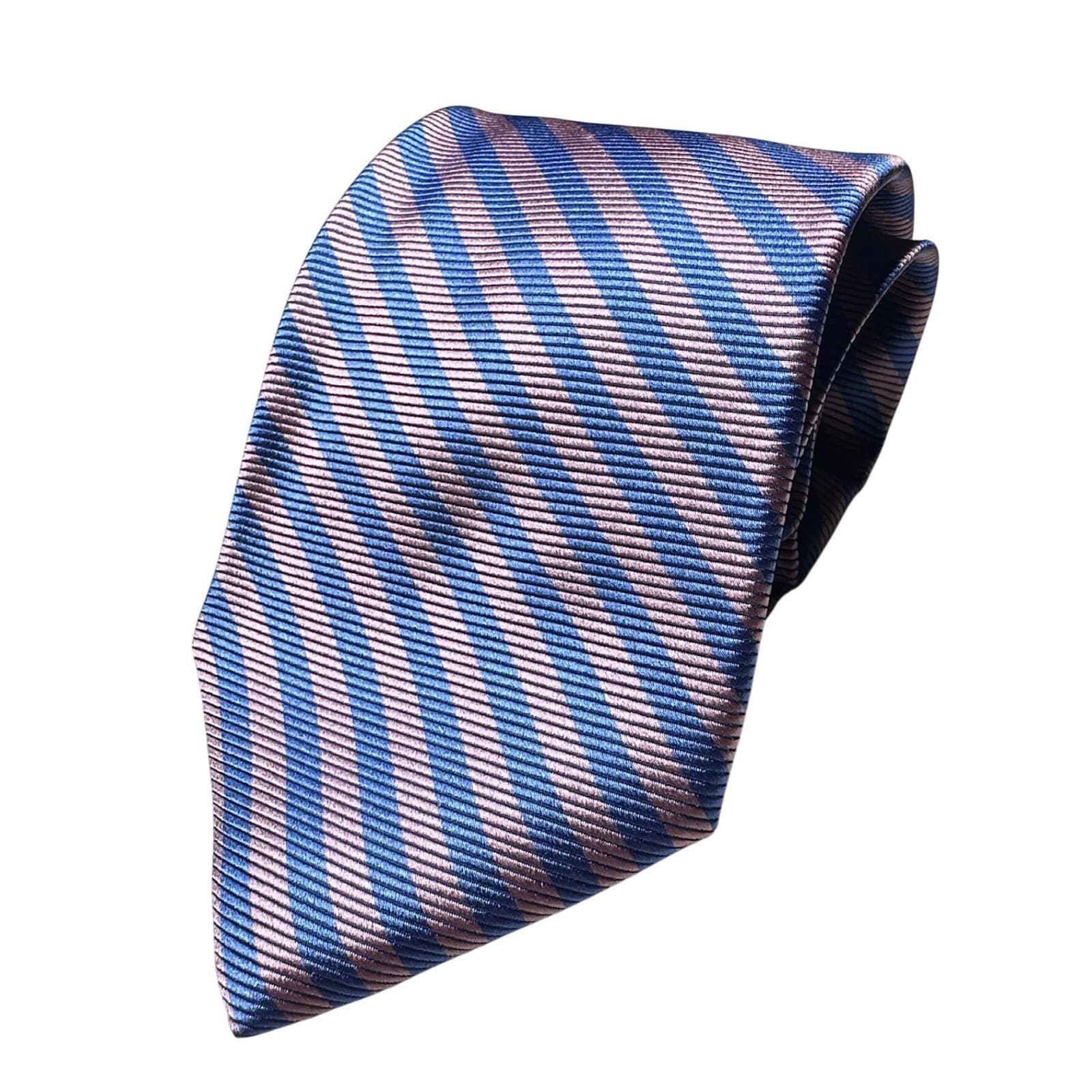Lands' End Silk Necktie Mens Long Blue Pink New Striped Handsewn Made in USA - Thumbnail 5