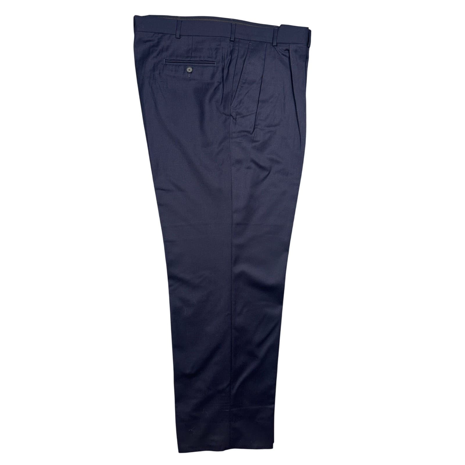 Lands' End Dress Pants Mens 44L Navy Blue Excellent 100% Wool Pleated Front - Thumbnail 4