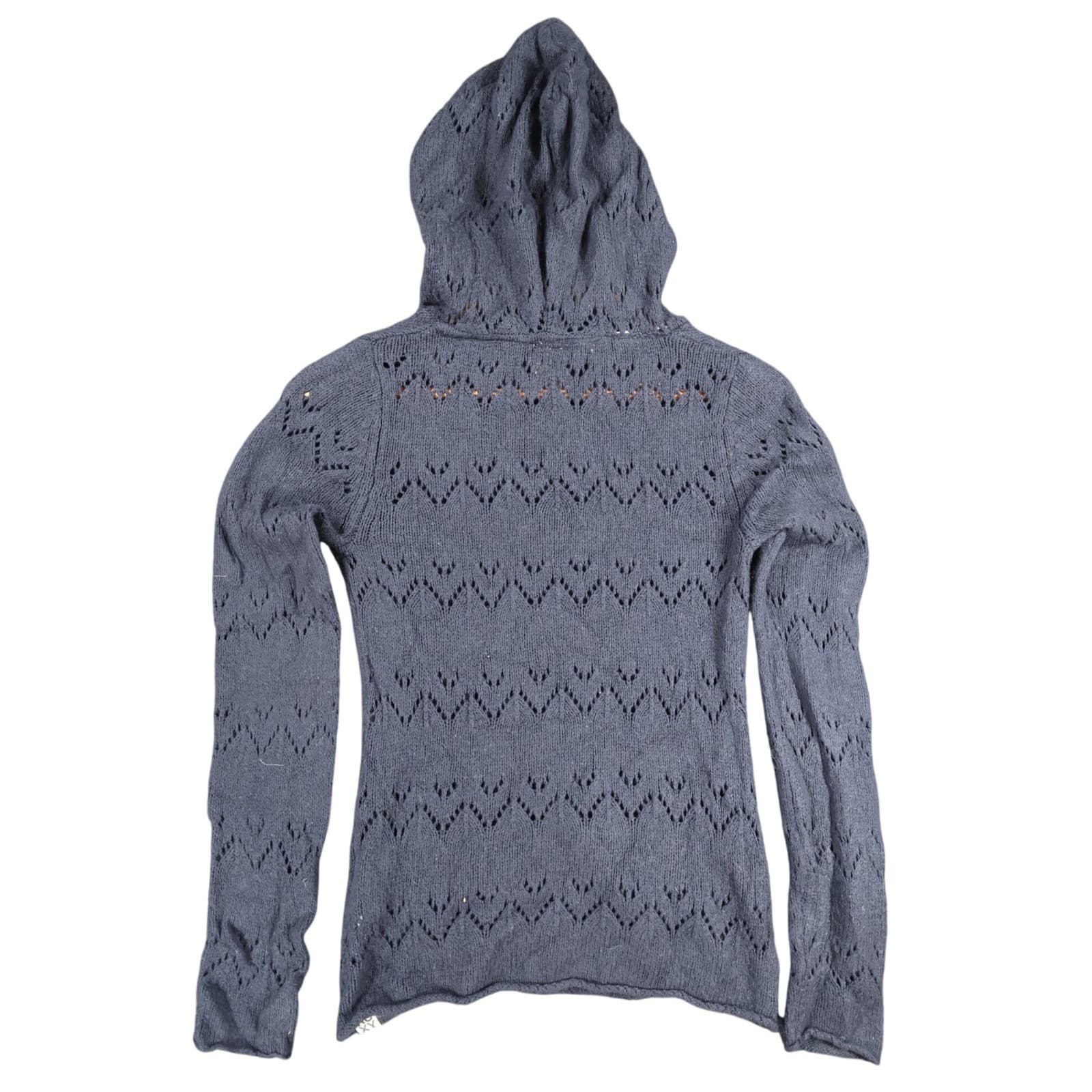 Roxy Knit Hoodie Women Small Navy Blue Acrylic Nylon Pointelle Crochet Pullover - Thumbnail 2