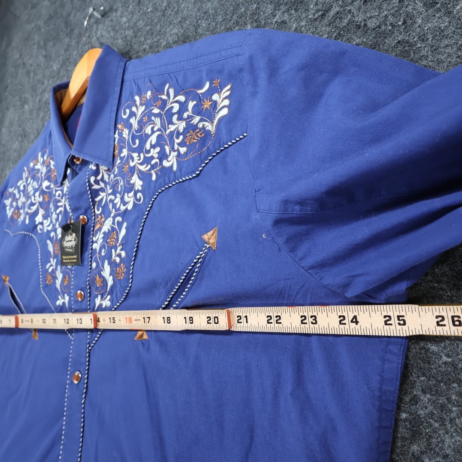Dificil Slog Western Shirt Mens XL Blue Cotton Blend Embroidered Pearl Snap - Thumbnail 3