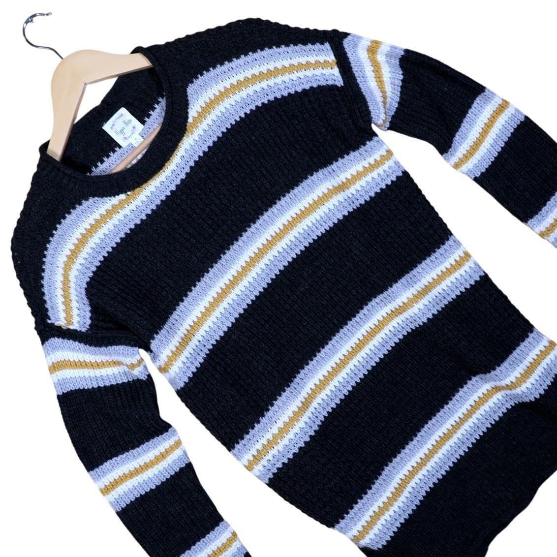 Hippie Rose Striped Knit Sweater Black White Yellow Gray Long Sleeve Size S - Thumbnail 3