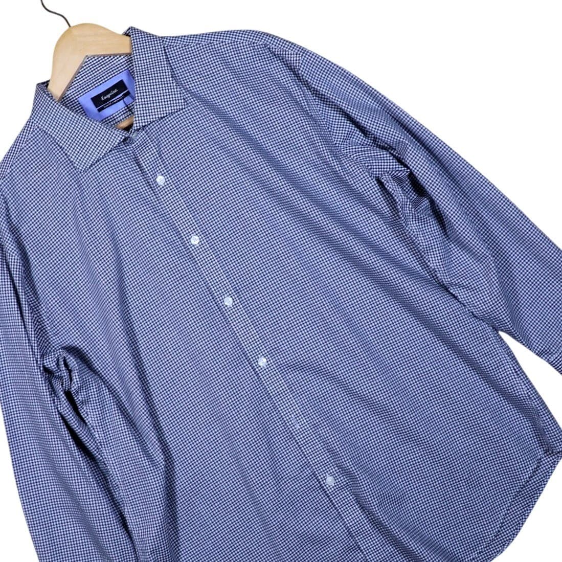 Esquire Slim Fit Non Iron Gingham Dress Shirt Blue White Mens Size XXL 18-32/33 - Thumbnail 3