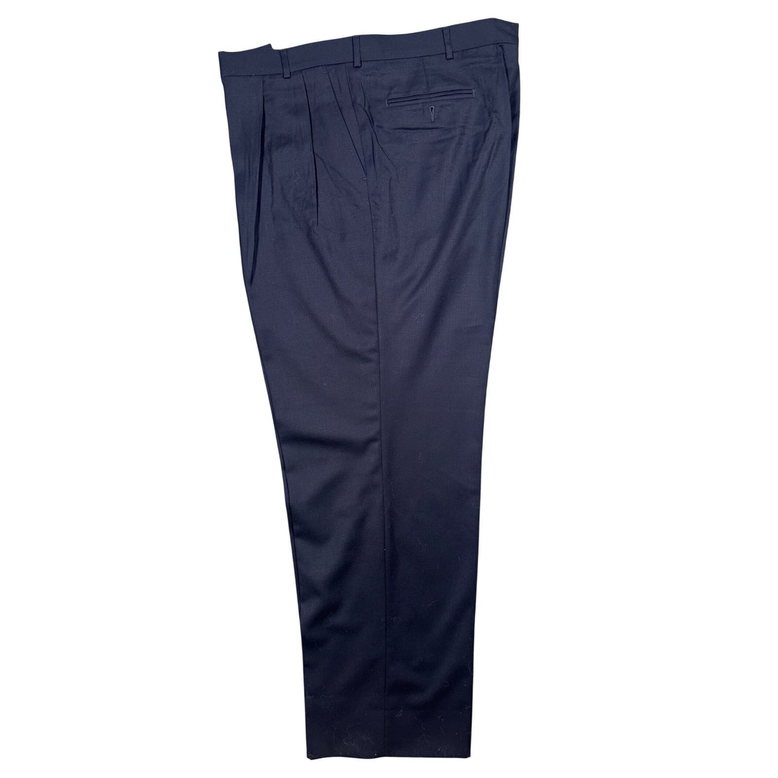 Lands' End Dress Pants Mens 44L Navy Blue Excellent 100% Wool Pleated Front - Thumbnail 5