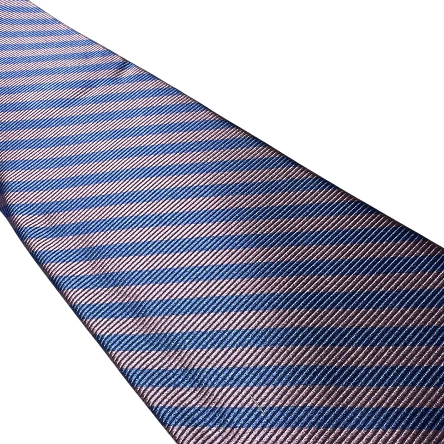 Lands' End Silk Necktie Mens Long Blue Pink New Striped Handsewn Made in USA - Thumbnail 4