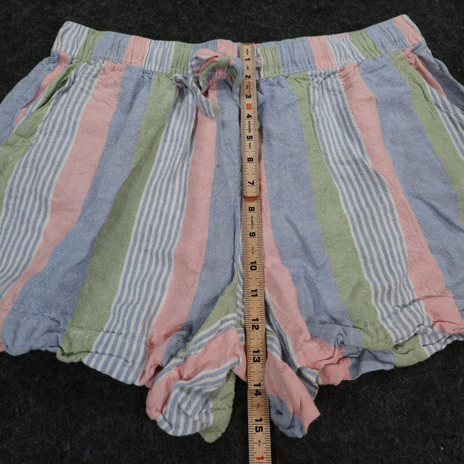 Como Vintage Shorts Womens XL Multi Pastel Striped Linen Rayon Drawstring Casual - Thumbnail 5