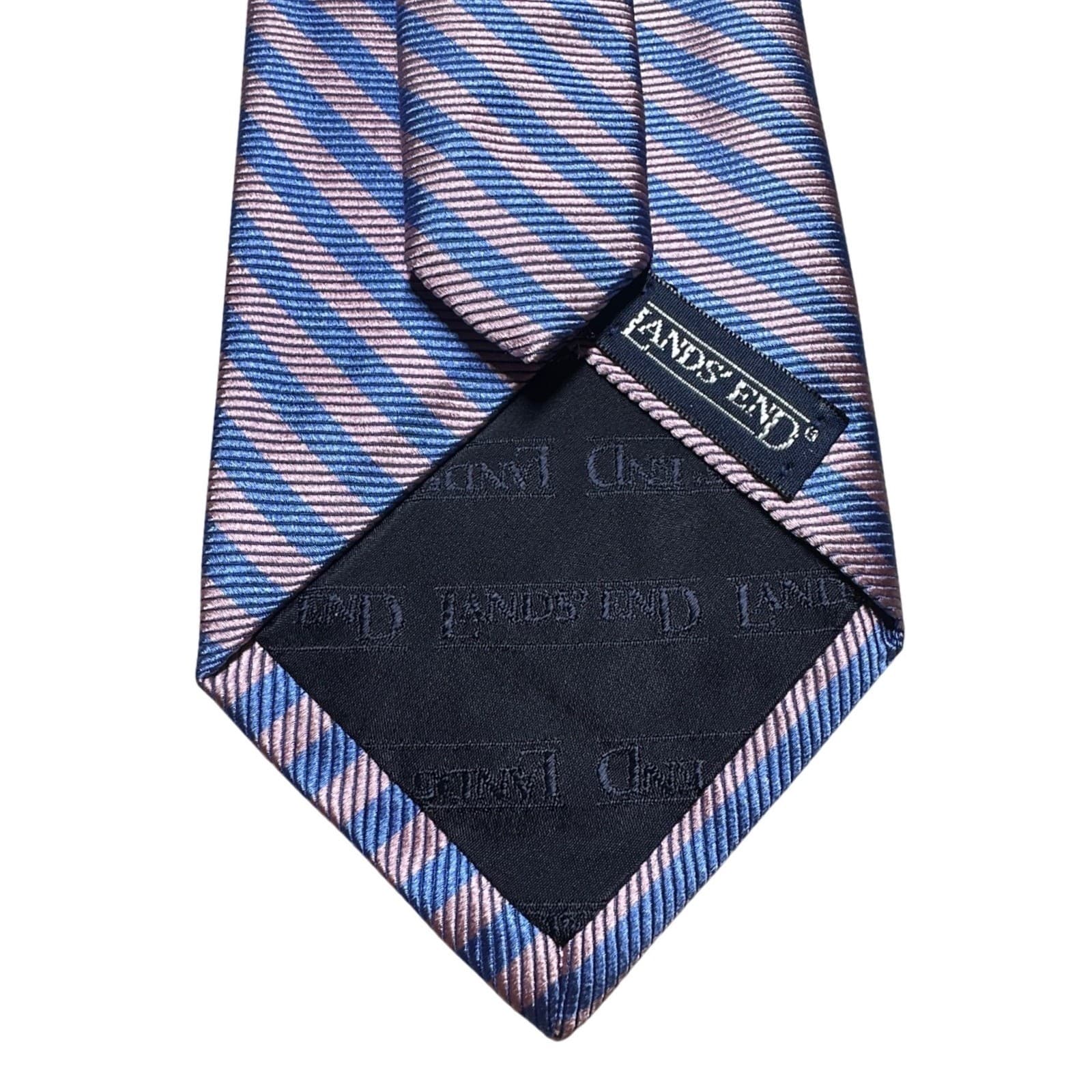 Lands' End Silk Necktie Mens Long Blue Pink New Striped Handsewn Made in USA - Thumbnail 3