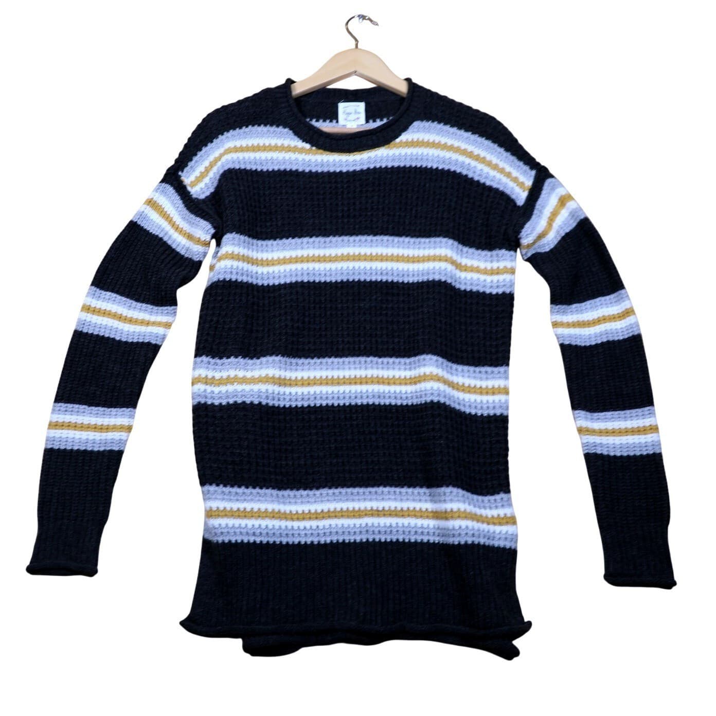 Hippie Rose Striped Knit Sweater Black White Yellow Gray Long Sleeve Size S - Thumbnail 5