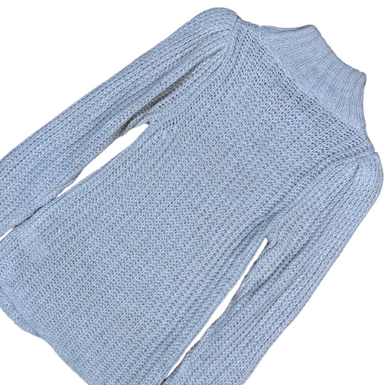 Express Womens Turtleneck Sweater Knit Mesh Detail Long Sleeve Light Gray XS - Thumbnail 4